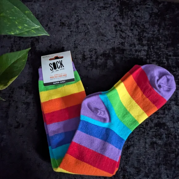 Sock It To Me Rainbow Striped Socks. Wide Calf. - Picture 1 of 4